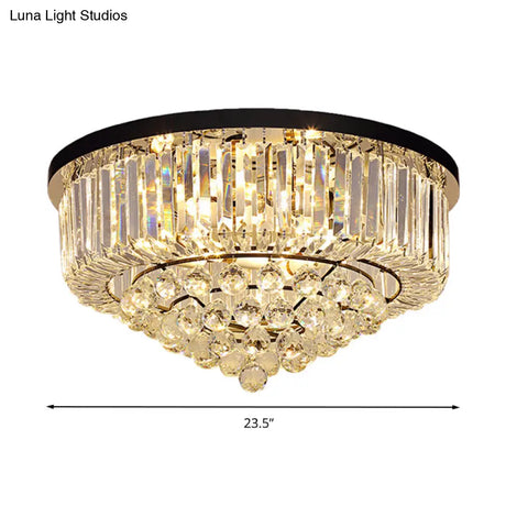 Contemporary Crystal Rod Drum Flush Mount Ceiling Light - 4/6/9 Heads Black Multiple Sizes