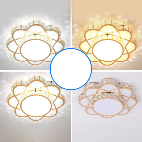Contemporary Crystal Rose Gold Led Flush Mount Ceiling Light With Floral Design / 12’ Third Gear