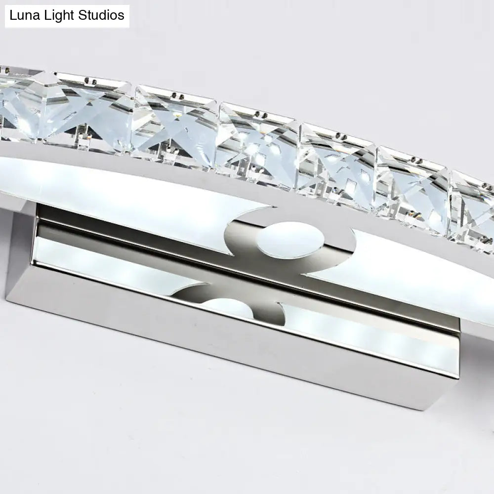 Contemporary Crystal Silver Wall Sconce Light - Bow Shaped Vanity Lighting For Bathroom Warm/White