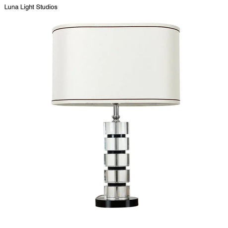 Contemporary Crystal Task Lamp - White Night Table Light With Fabric Shade