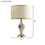 Contemporary Crystal Teardrop Desk Lamp With Fabric Shade - White 1 Head Table Light