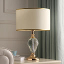 Contemporary Crystal Teardrop Desk Lamp With Fabric Shade - White 1 Head Table Light