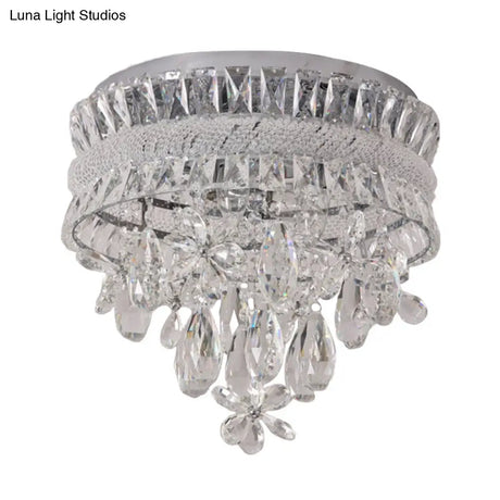 Contemporary Crystal Teardrop Flush Light - 6 Bulbs Nickel Ceiling Mount Fixture