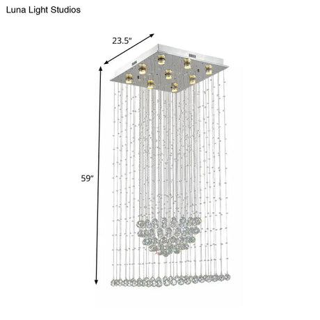 Contemporary Crystal Teardrop Flush Mount With 9 Heads - Nickel Ceiling Lighting