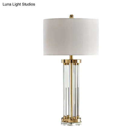 Contemporary Crystal Tube Table Lamp In White With Fabric Shade