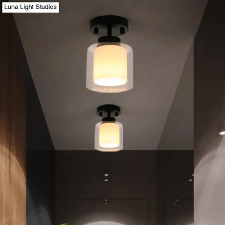 Contemporary Cylinder Semi Flush Ceiling Light With Glass Shade - Black/Silver/Gold Finish 1 Bulb