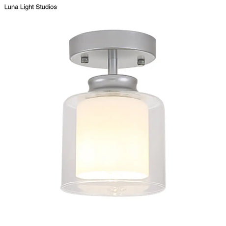 Contemporary Cylinder Semi Flush Ceiling Light With Glass Shade - Black/Silver/Gold Finish 1 Bulb