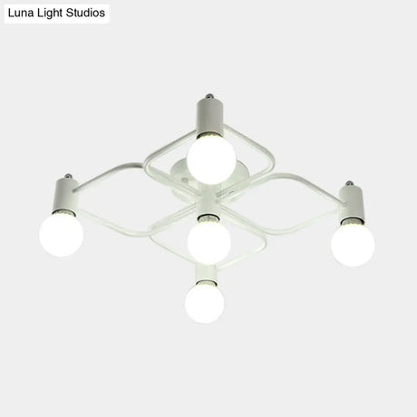 Contemporary Diamond/Rectangular Semi Flush Mount Light - 5/7/9 Lights White/Black Led Milk Glass