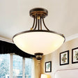 Contemporary Dome Ceiling Lamp With 3 Lights Opal Glass Semi Flush Mount Fixture For Bedroom - Black