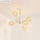 Contemporary Dome Living Room Chandelier: Blue/Tan Glass 6/8 Lights Stylish Pendant Light