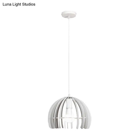 Contemporary Domed Cage Hanging Lamp Kit For Living Room - Metal Single Bulb Suspension Pendant In