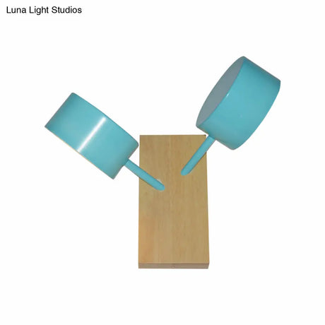 Contemporary Double Drum Wall Mounted Light: Metal Fixture For Kitchen With 2 Bulbs Black/White/Blue