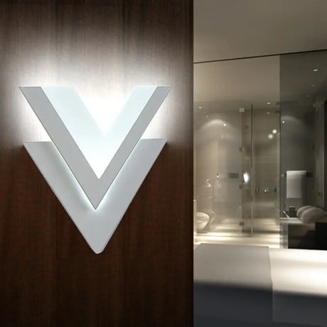 Contemporary Double-V Sconce Led Wall Mount Light Fixture In Warm/White - Metallic Stairway Lighting