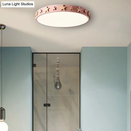 Contemporary Drum Flush Mount Light With Star Decoration - Ideal For Kids’ Bedroom
