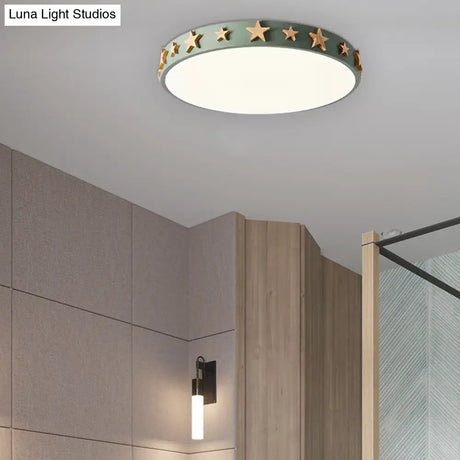 Contemporary Drum Flush Mount Light With Star Decoration - Ideal For Kids’ Bedroom