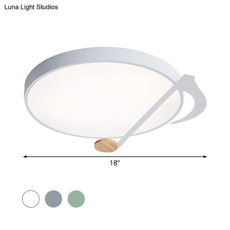 Contemporary Drum Led Ceiling Lamp - White/Gray/Green With Music Notes Ideal For Bedroom Lighting