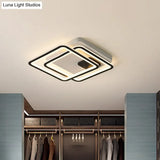 Contemporary Dual Square Led Ceiling Mount Light 18’/23’ Wide Black Finish Warm/White