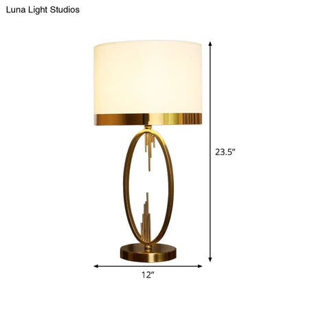 Contemporary Fabric 1-Head Cylindrical Table Light - White Nightstand Lamp (12/16 Wide)