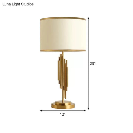 Contemporary Fabric Barrel Desk Lamp - 12/14 Wide 1-Bulb Gold Task Lighting For Bedside Or Small