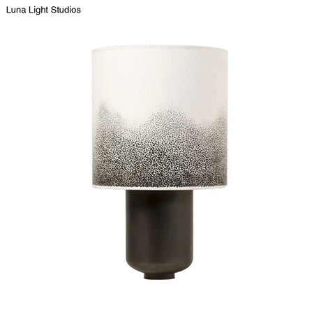 Contemporary Fabric Barrel Table Light With Metal Base - Black Task Lighting 1 Bulb