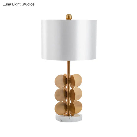 Contemporary Fabric Nightstand Lamp: Cylindrical Design White 1-Bulb Reading Light