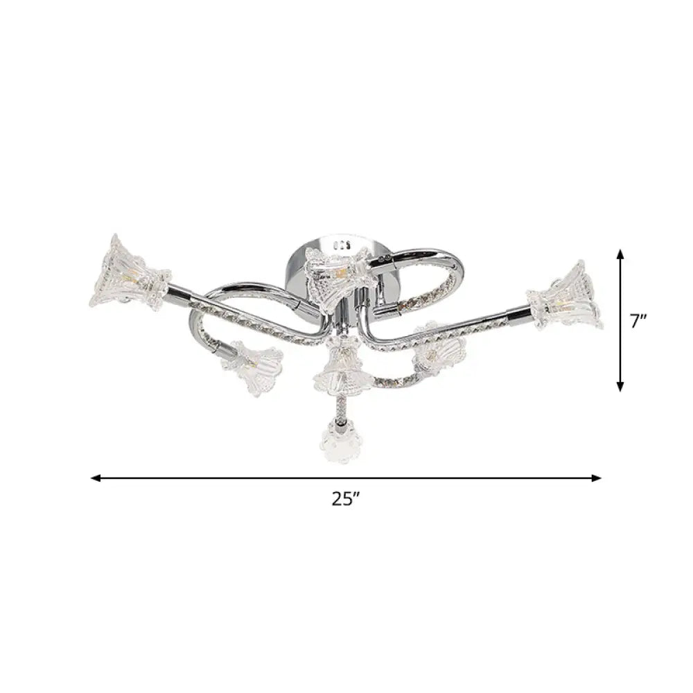 Contemporary Floral Crystal Ceiling Light In Warm/White Led With Stainless-Steel Mount