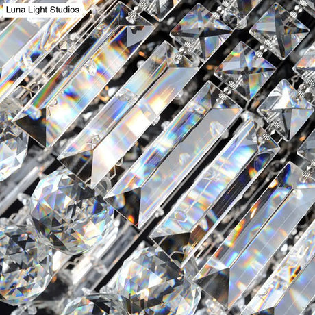 Contemporary Flush Light With Faceted Crystal And 2/4 Heads - Rectangle Corridor Ceiling Mounted In