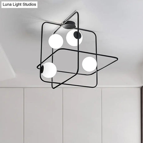 Contemporary Flush Mount Lamp With 4 Heads Matte White Glass Black/White/Gold Finish