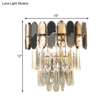 Contemporary Flush Wall Sconce With Clear Crystal Lamp And Black & Taupe Ornaments