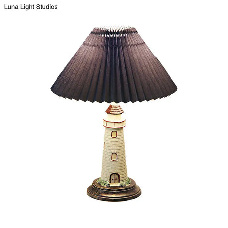 Contemporary Foldable Conical Table Lamp For Childrens Room - 1-Light Blue/Red Fabric Shade With