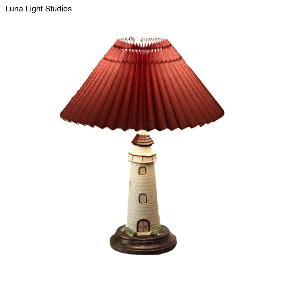 Contemporary Foldable Conical Table Lamp For Childrens Room - 1-Light Blue/Red Fabric Shade With