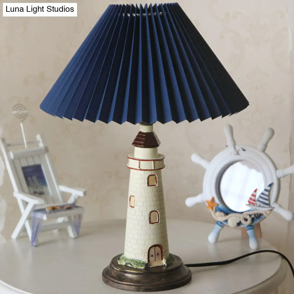 Contemporary Foldable Conical Table Lamp For Childrens Room - 1-Light Blue/Red Fabric Shade With