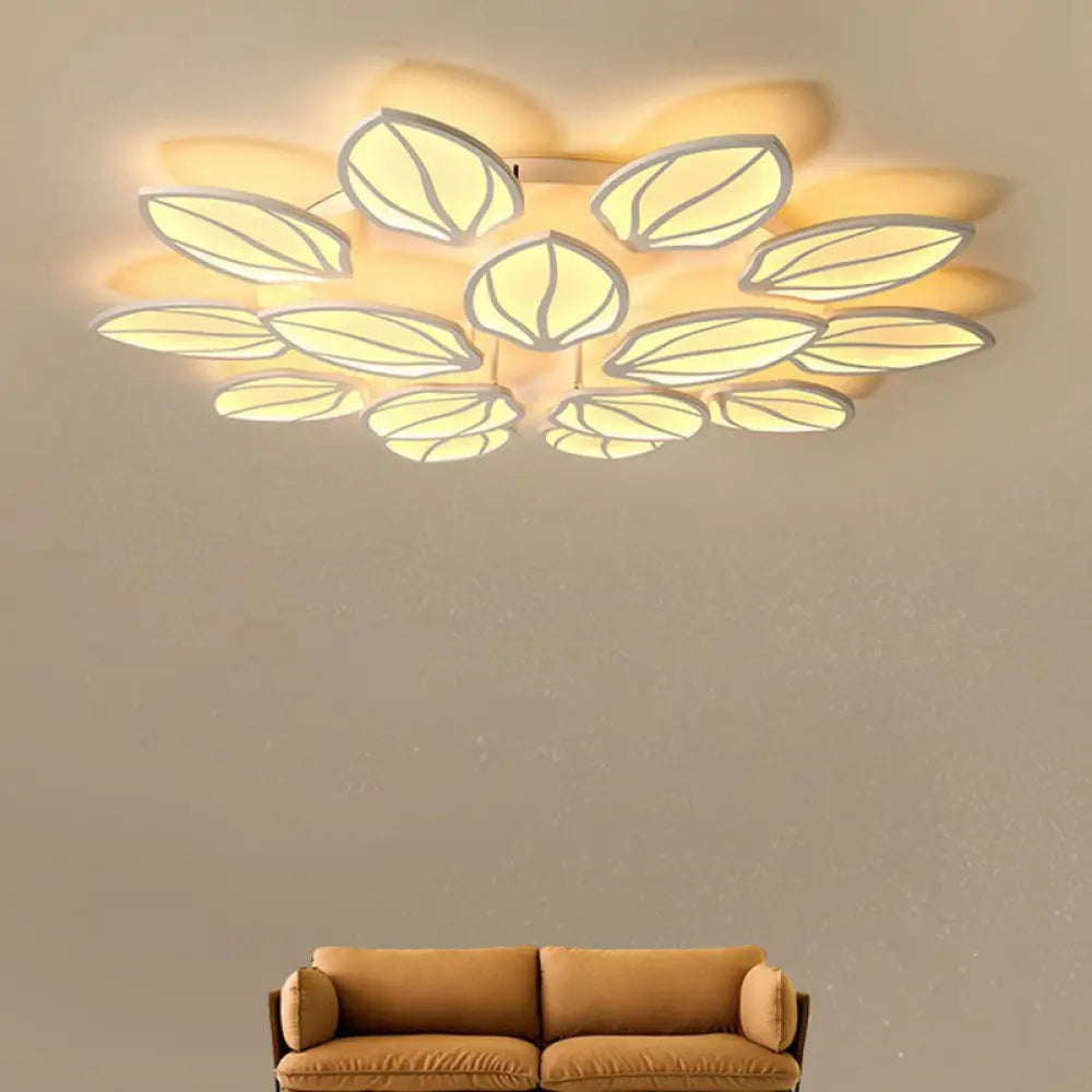 Contemporary Foliage Acrylic Led Ceiling Light For Bedroom - White Semi Flush Mount Fixture 15 /