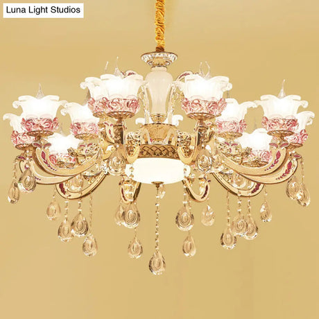 Contemporary Frosted Glass Chandelier With Crystal Accents - Perfect For Living Room Décor