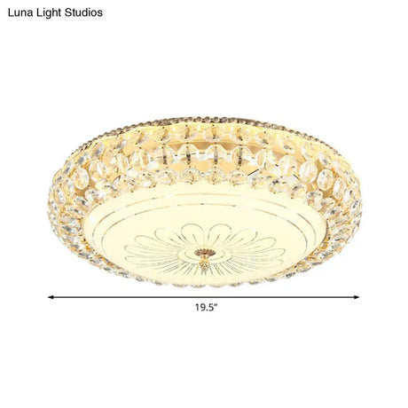 Contemporary Frosted Glass Led Ceiling Light With K9 Crystal In Gold - 12’/16’ Wide