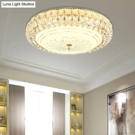 Contemporary Frosted Glass Led Ceiling Light With K9 Crystal In Gold - 12’/16’ Wide