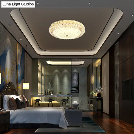 Contemporary Frosted Glass Led Ceiling Light With K9 Crystal In Gold - 12’/16’ Wide