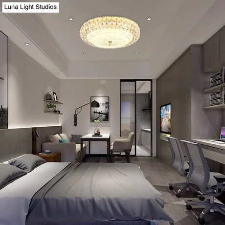 Contemporary Frosted Glass Led Ceiling Light With K9 Crystal In Gold - 12’/16’ Wide