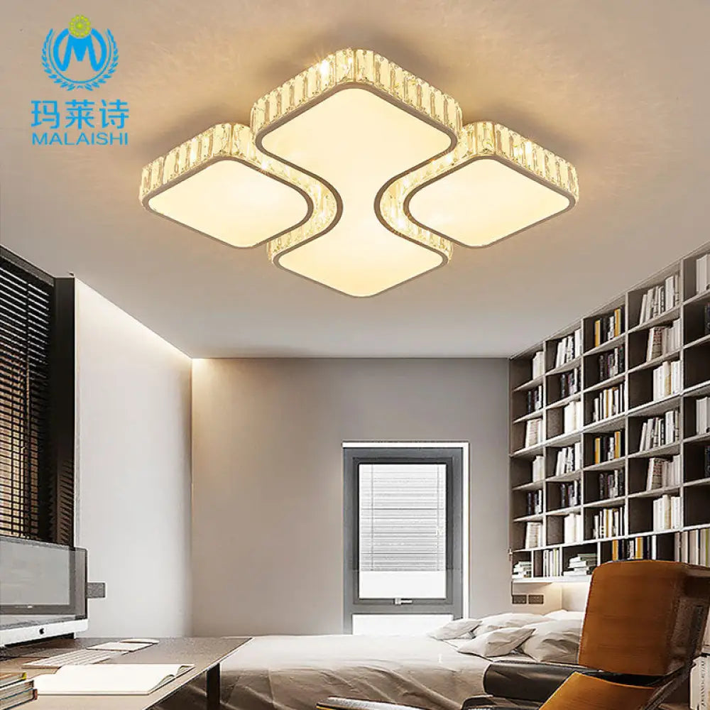 Contemporary Geometric Crystal Block Ceiling Light - Led Flush Mount 16’/16.5’/35.5’ W