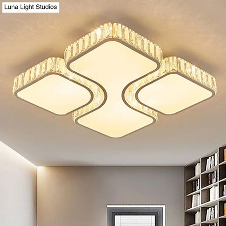 Contemporary Geometric Crystal Block Ceiling Light - Led Flush Mount 16’/16.5’/35.5’ W