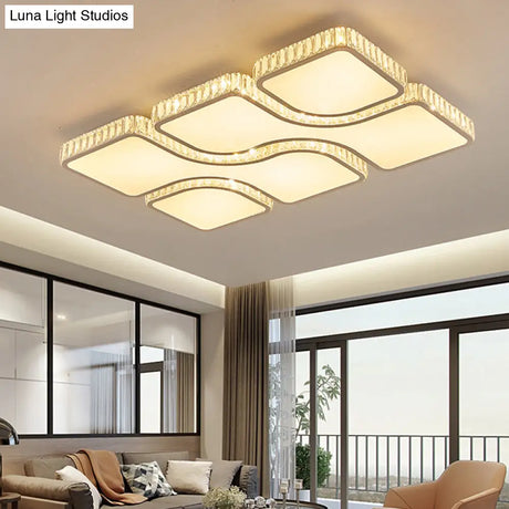 Contemporary Geometric Crystal Block Ceiling Light - Led Flush Mount 16’/16.5’/35.5’ W