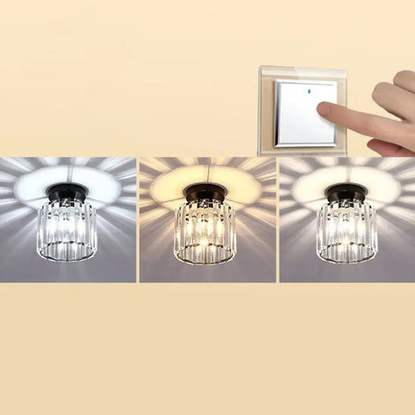 Contemporary Geometric Crystal Prism Flush Mount Led Ceiling Light Fixture Black / Third Gear Round
