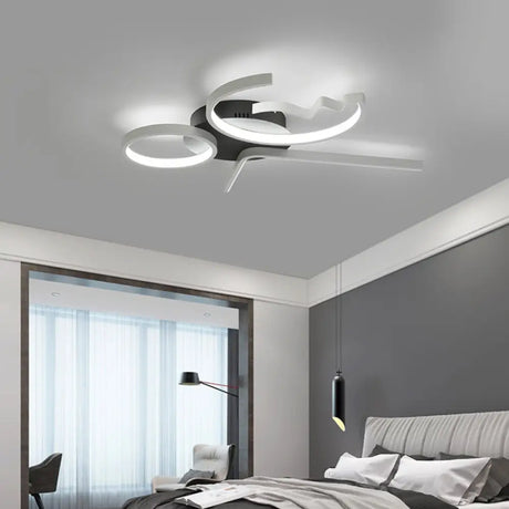 Contemporary Geometric Flush Mount Lighting - Acrylic 3/4 Lights Black/White Warm/White Light 3 /