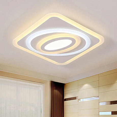 Contemporary Geometric Led Flush Mount Ceiling Light Fixture – Warm/White Acrylic 8’/19.5’