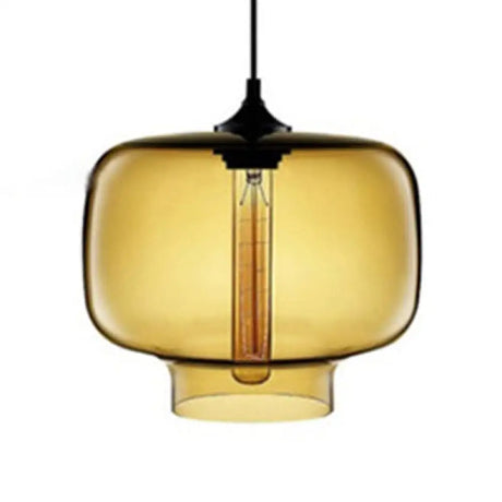 Contemporary Glass Hanging Lamp - Cylinder Shape 1 Light Red/Brown/Blue Amber