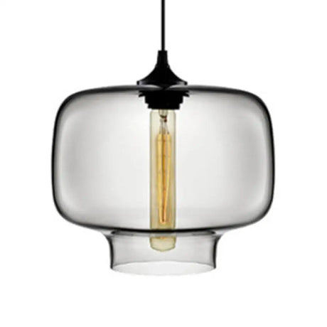 Contemporary Glass Hanging Lamp - Cylinder Shape 1 Light Red/Brown/Blue Smoke Gray