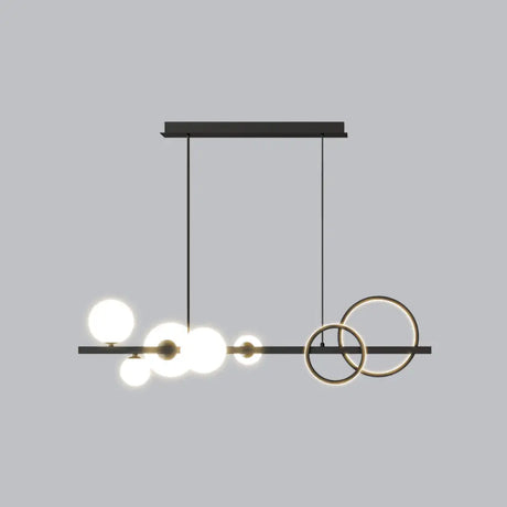 Contemporary Glass Island Lamp: 7-Head Hanging Light For Dining Room Black / Milk White Warm