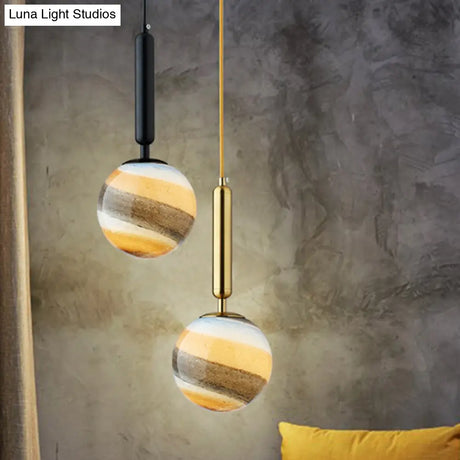 Contemporary Gold/Black Bedroom Pendant Lamp With Frosted Glass Shade