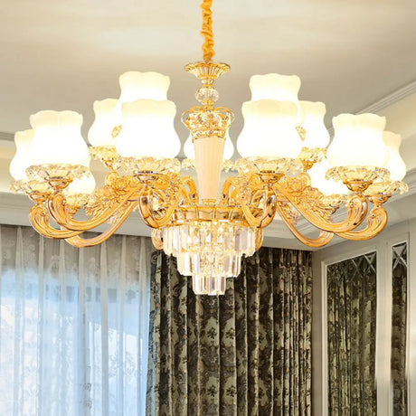 Contemporary Gold Bud Drop Lamp With Milky Glass - Dining Room Chandelier 15 /