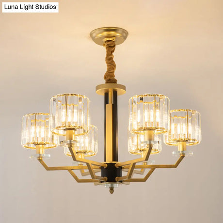 Contemporary Gold Chandelier With Crystal Prisms - 3/6 Heads Suspension Lamp For Dining Room